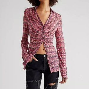Free People Berry Lucky Shirtee Long Sleeve Sheer Mesh